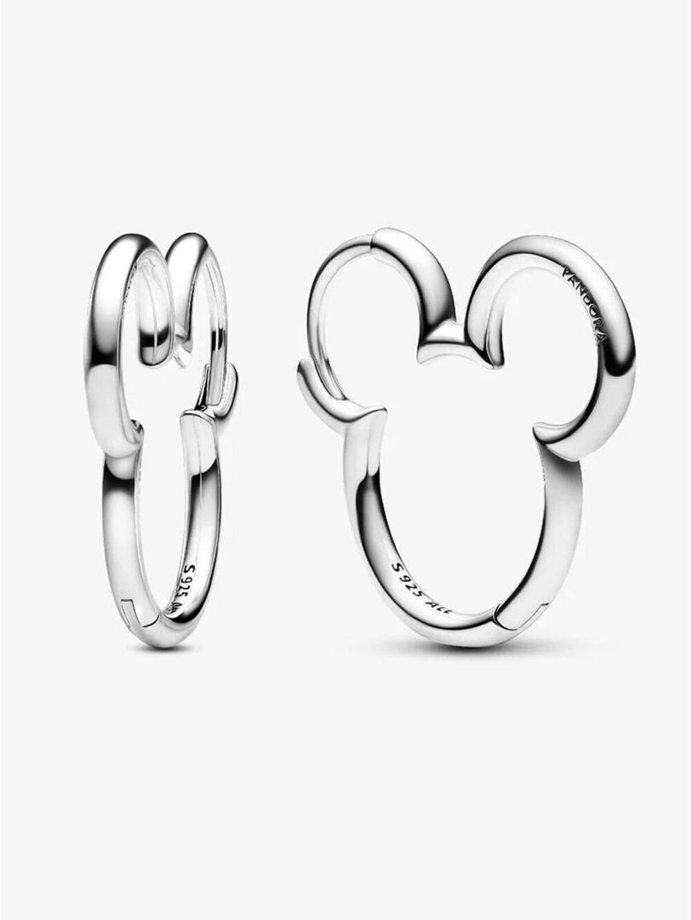 Authentic PANDORA Disney Mickey Mouse Silhouette Hoop Earrings
